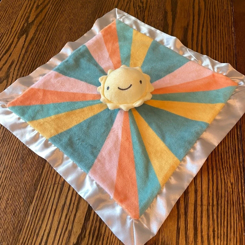 Cloud Island Sun Lovey Security Blanket Silver Satin Trim & Back Happy Soft
